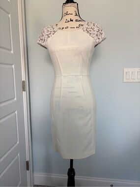 BCBGMaxAzria Cream Lace Cap-Sleeve Sheath Dress